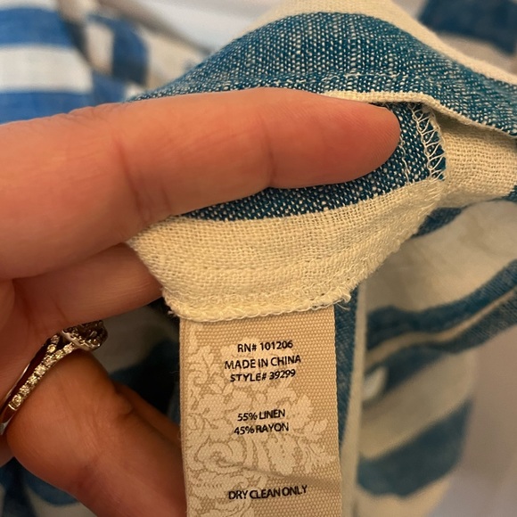 Soft Surroundings Striped Cold Shoulder Linen Tunic Top Petite XS Blue - Picture 8 of 10